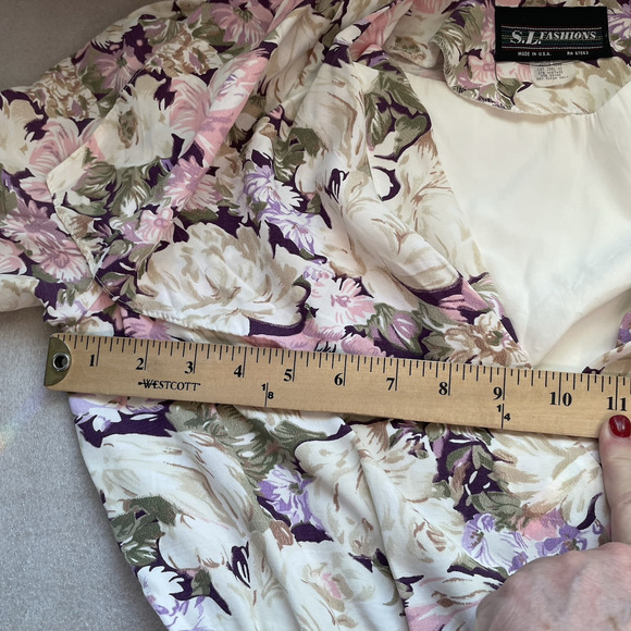Vintage 80s SL Fashions Dress Women 8 Cream Pink Floral Pastel Cottagecore Fairy - Picture 10 of 12